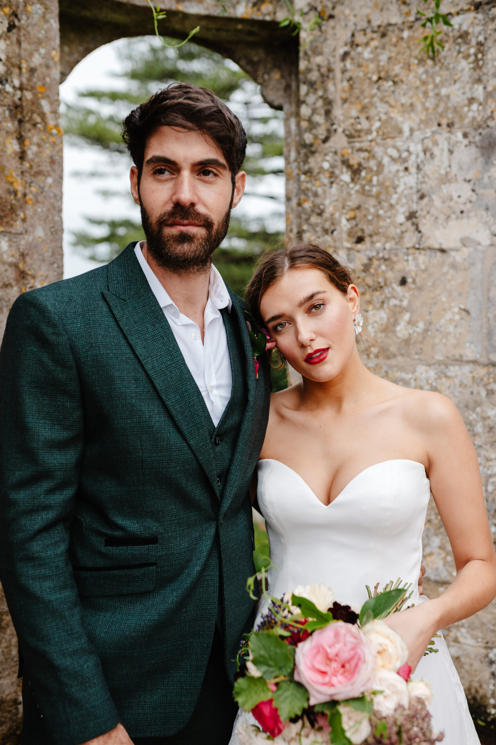 A bride and groom with professional makeup by Bristol makeup artist Evie Smith.