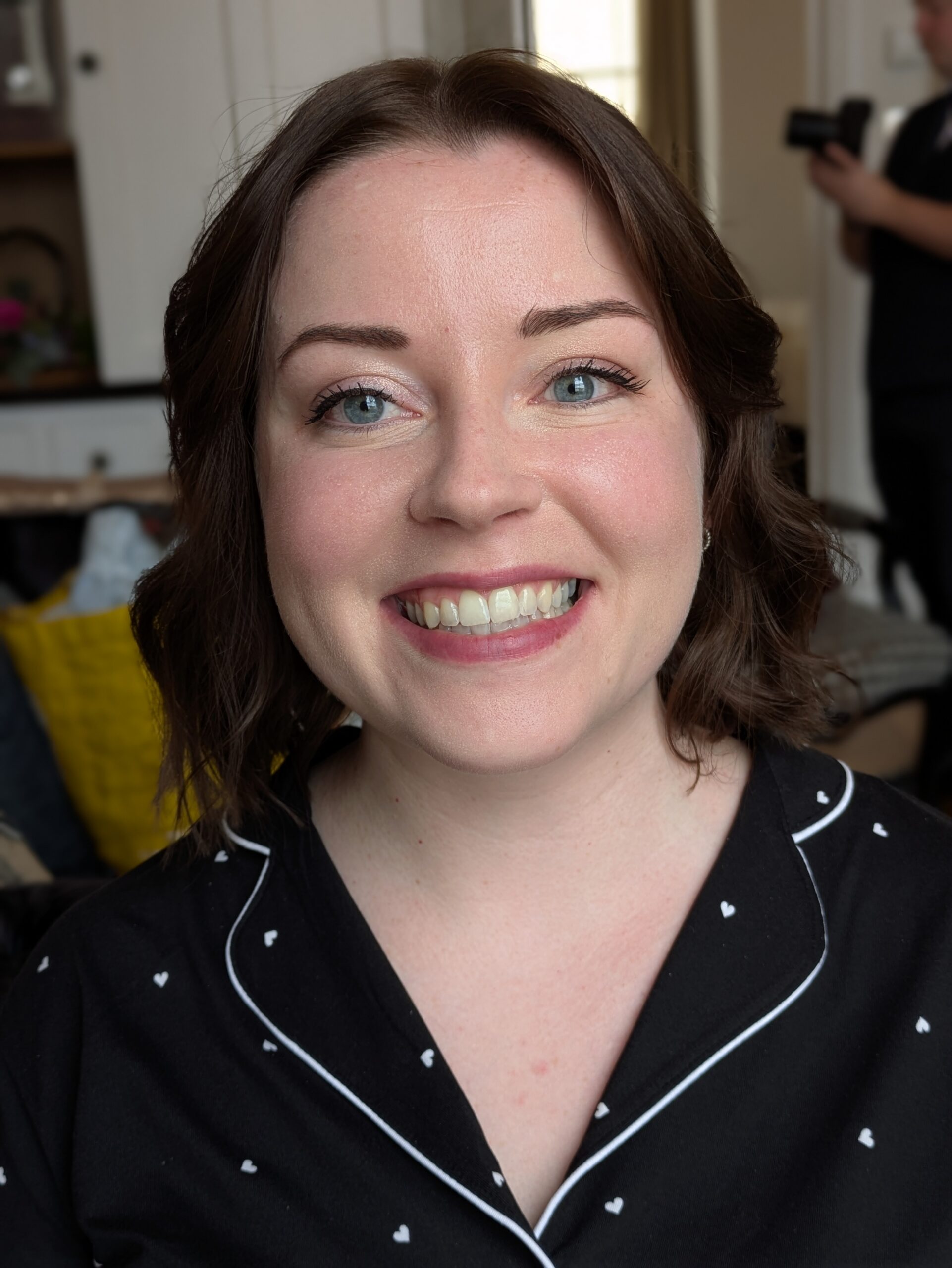 smiling bride on her wedding morning at the square bar in Bristol